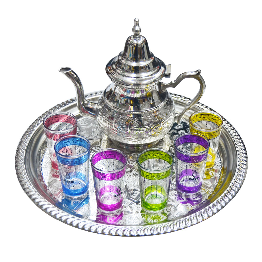 Juegos de Té y vasos: Juego de té marroquí: tetera 1000 ml bandeja 38 cm