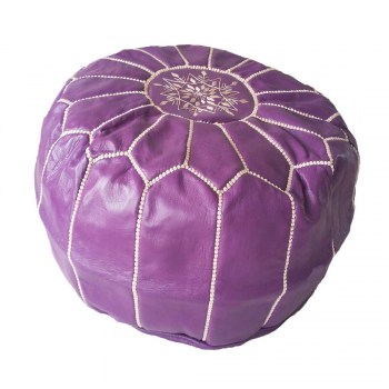puff marroquí de cuero morado violeta