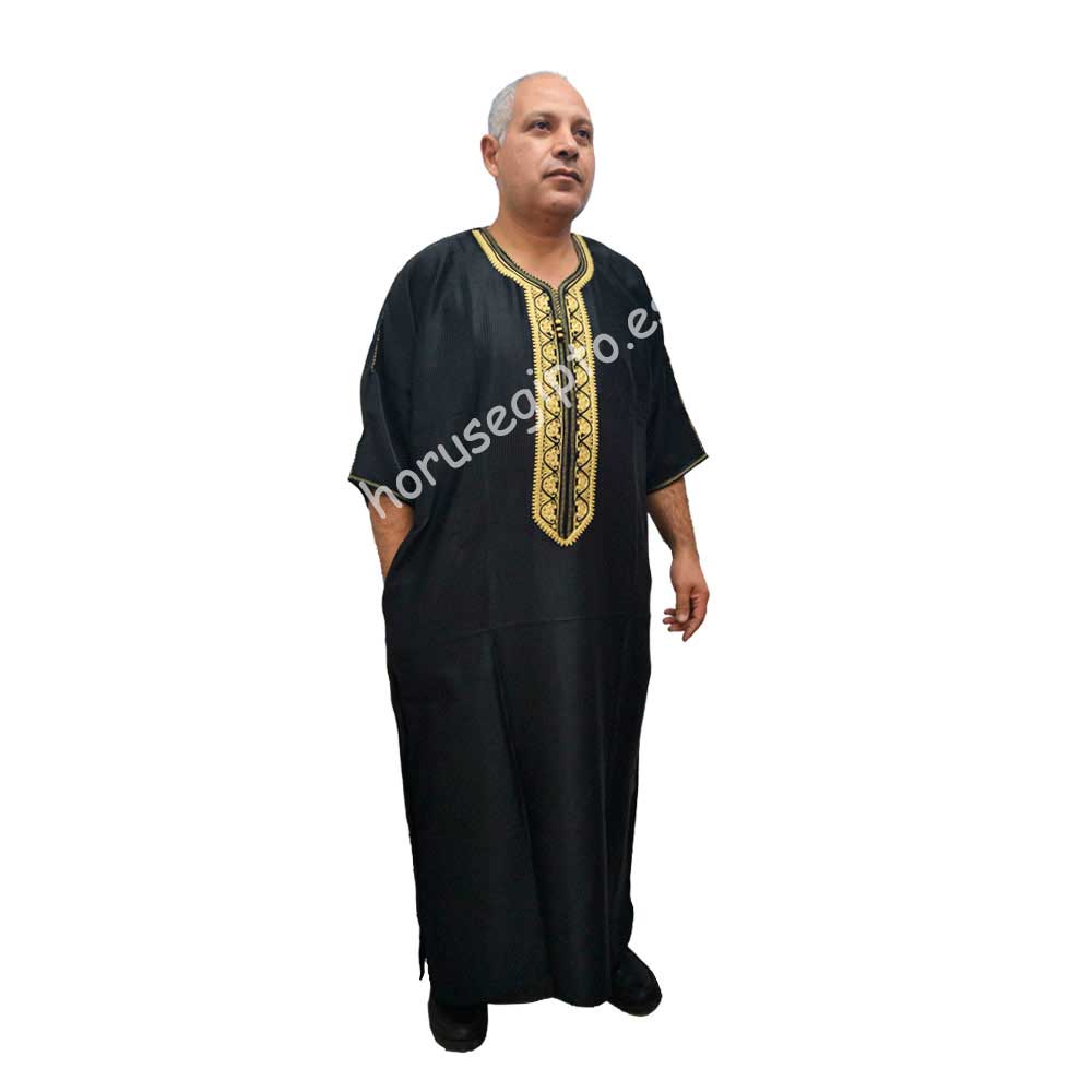 Chilabas para hombre: Chilaba marroquí negra bordado dorado